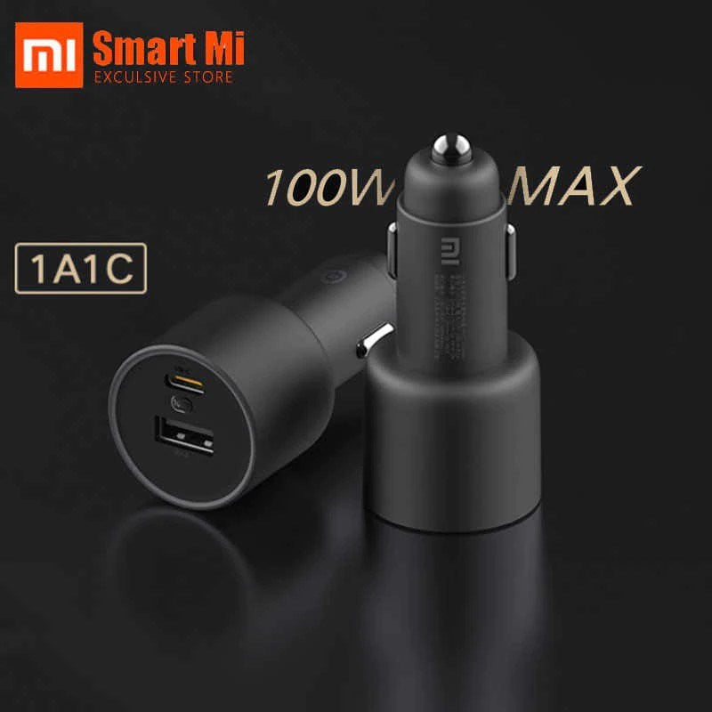 Xiaomi Mi Car Fast Charger 1A1C 100W MAX USB-A USB-C Dual Output 5A Safe Protection Cool LED Effect