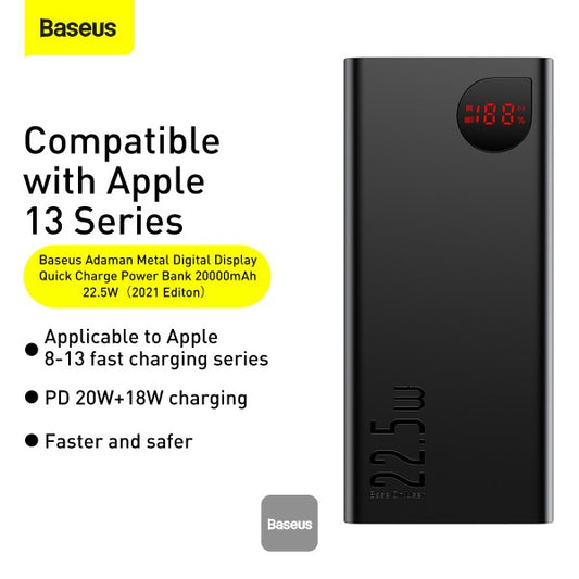 Baseus Adaman Metal Digital Display Quick Charge Power Bank 20000mAh 22.5W - Black