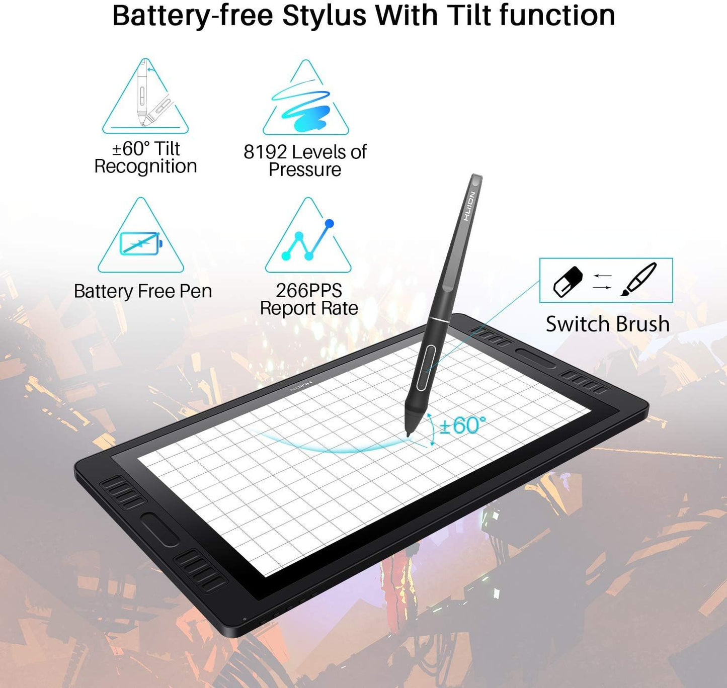 HUION Drawing Tablet KAMVAS Pro 20 2019 Pen Display 8192 Pen Pressure 19.5 inch 120% sRGB Full Lamination with Stand