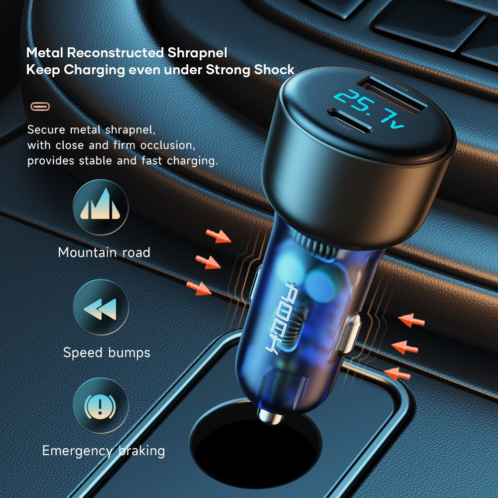 ROCK H16 Dual Port 72W A+C Fast Car Charger Type-C USB 2 Port with Display