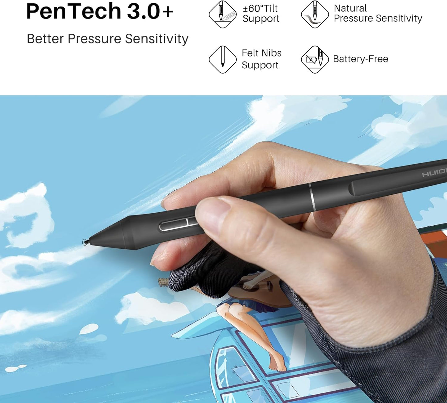 Huion PW550 Battery-Free Stylus, PenTech 3.0