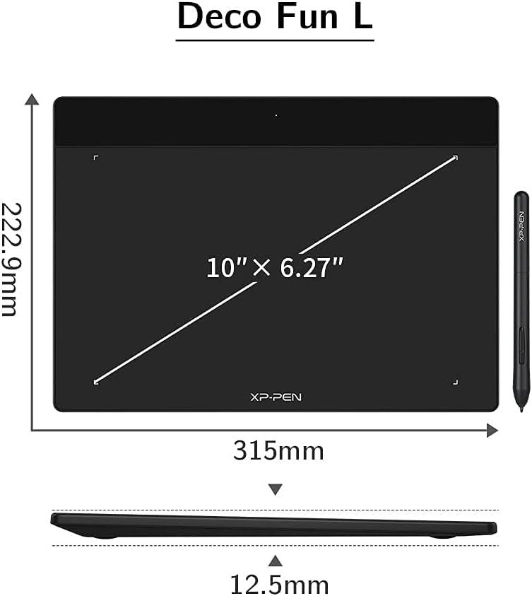 XPPen Deco Fun L Graphic Drawing Tablets 10x6 Inches Digital Drawing Pad Art Tablet with 8192 Levels of Pressure Battery-Free Stylus for Digital Drawing