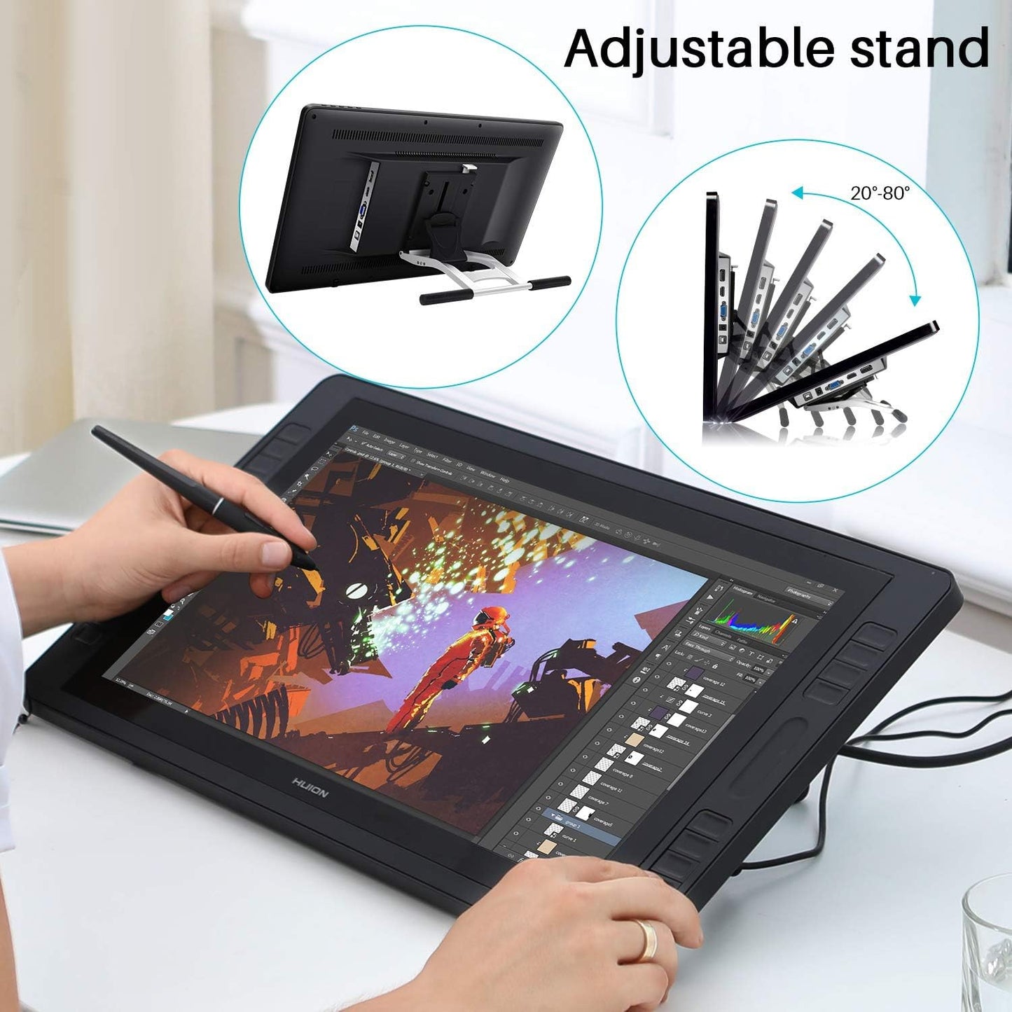 HUION Drawing Tablet KAMVAS Pro 20 2019 Pen Display 8192 Pen Pressure 19.5 inch 120% sRGB Full Lamination with Stand