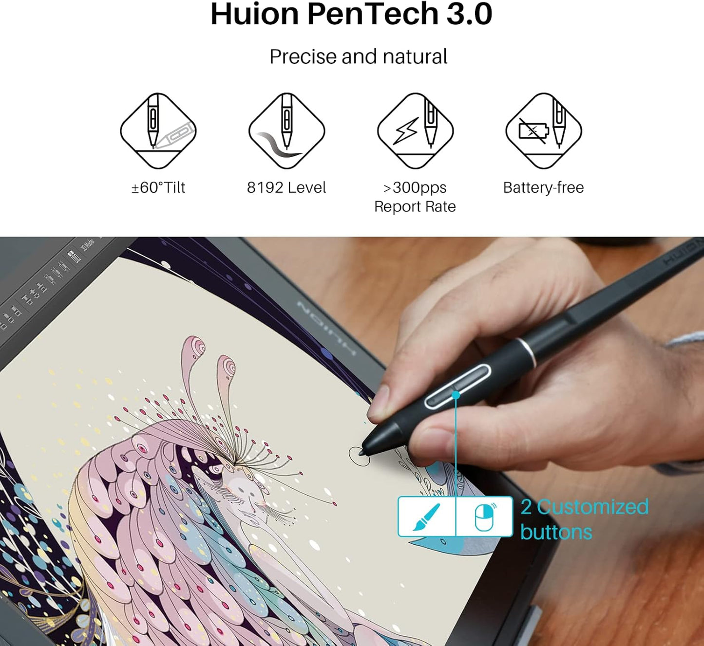 HUION KAMVAS Pro 16 2.5K QHD Drawing Tablet with Screen QLED Full-Laminated Graphics Tablet