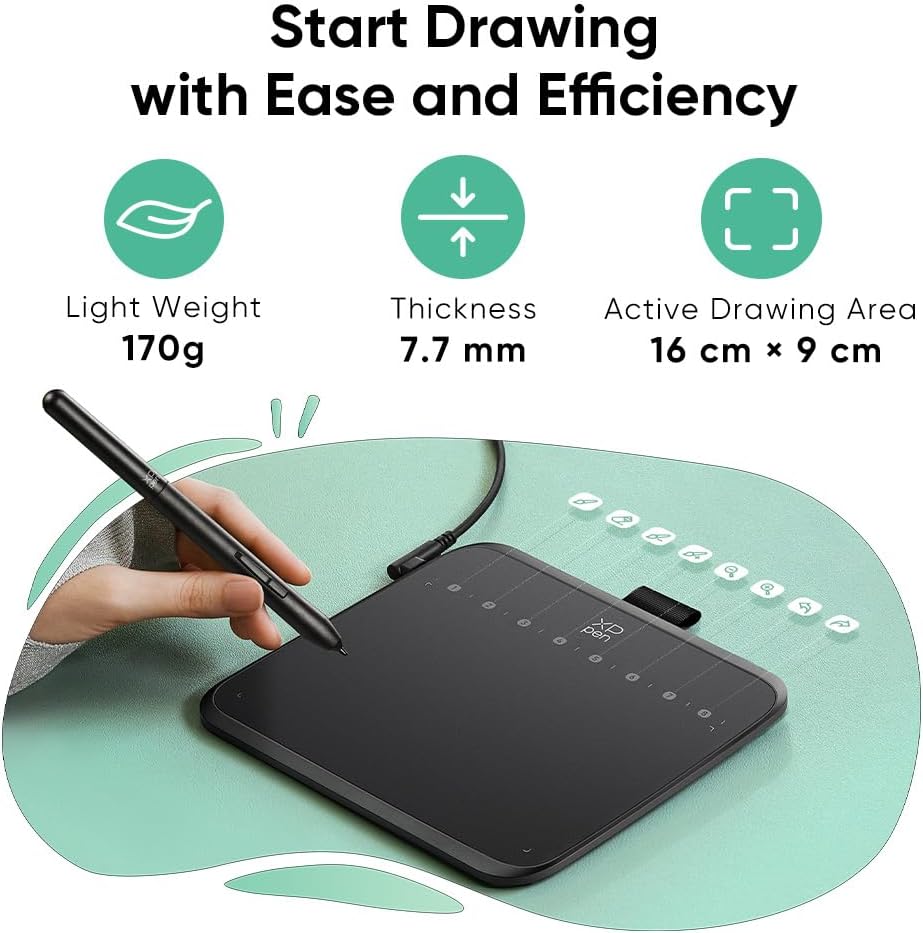 XPPen Deco 640 Drawing Tablet with 16384 Pressure Levels Sensitivity Battery-Free Stylus 6*4 Inch Graphic Tablet