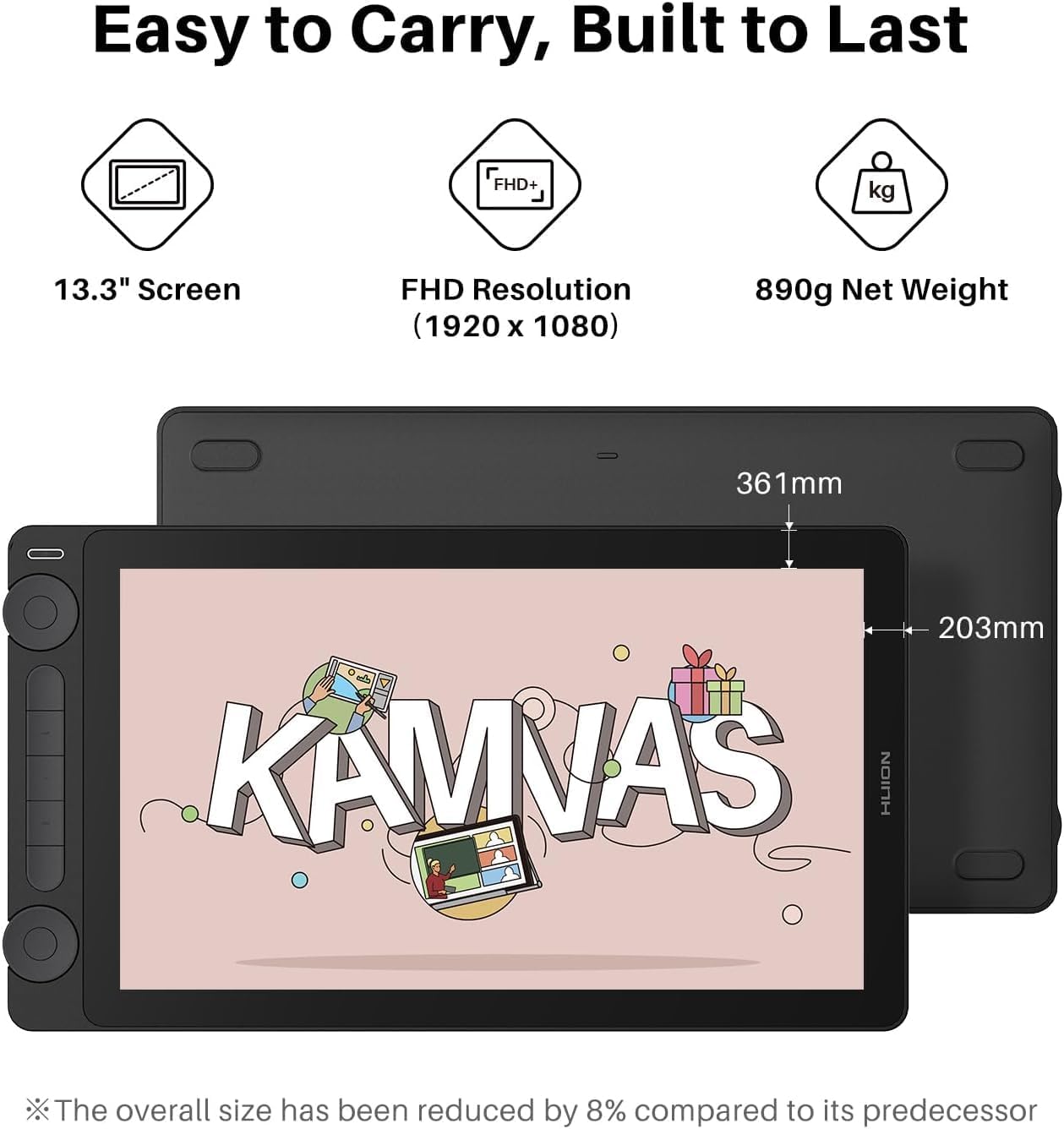 HUION Kamvas 13 (Gen 3) Drawing Tablet with Screen,13.3" Full-laminated Art Tablet with Anti-sparkle Canvas Glass