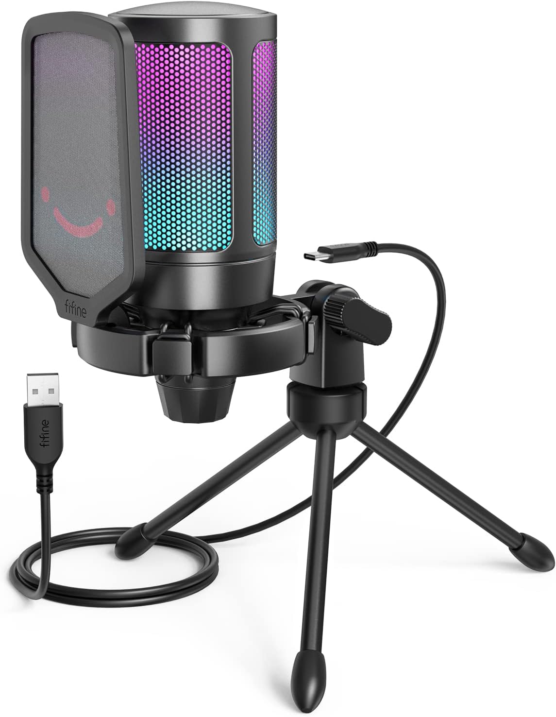 Fifine A6V Ampligame - USB RGB Gaming Mic Microphone - Black