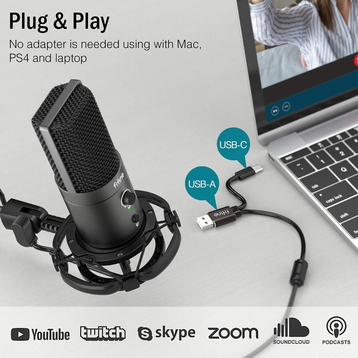 FIFINE USB Gaming Streaming Microphone Kit Fifine T683