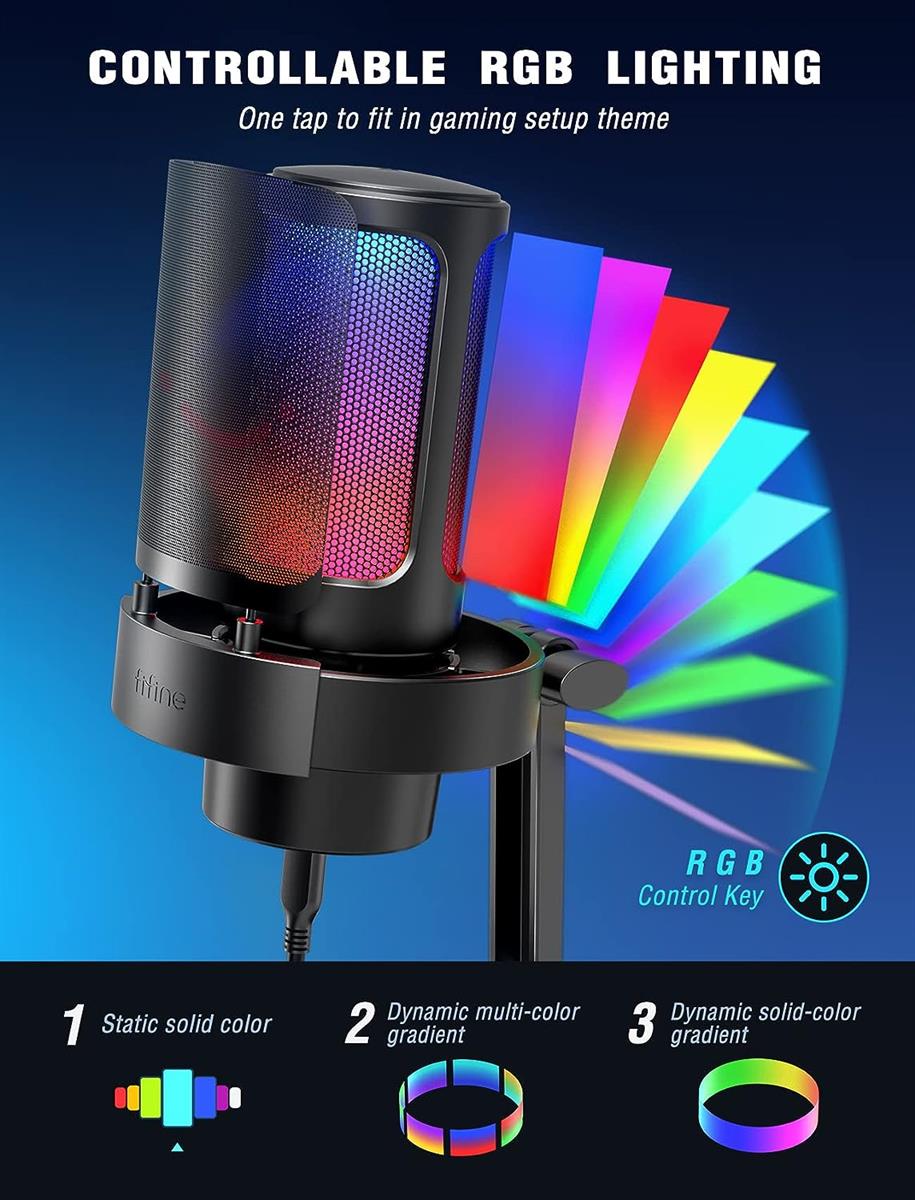 FIFINE AMPLIGAME A8 USB MIC WITH CONTROLLABLE RGB, LIVE MONITORING, INPUT DIAL, POP FILTER FOR STREAMING