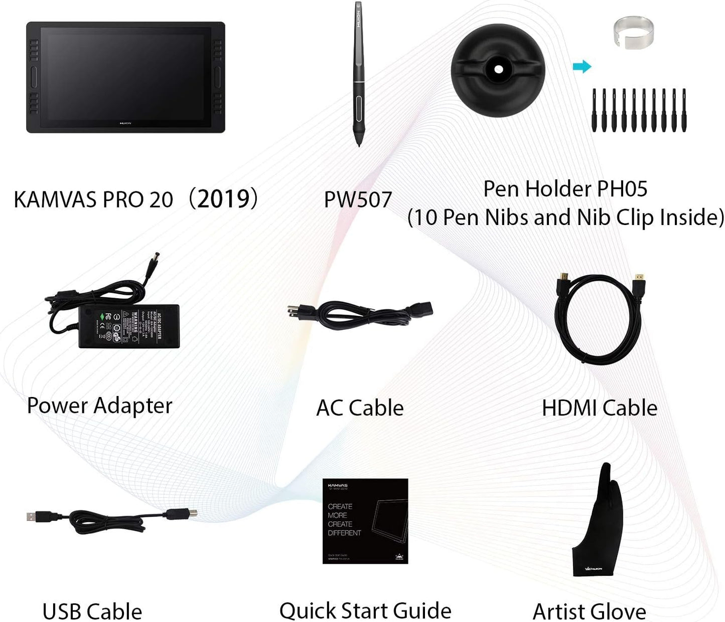 HUION Drawing Tablet KAMVAS Pro 20 2019 Pen Display 8192 Pen Pressure 19.5 inch 120% sRGB Full Lamination with Stand