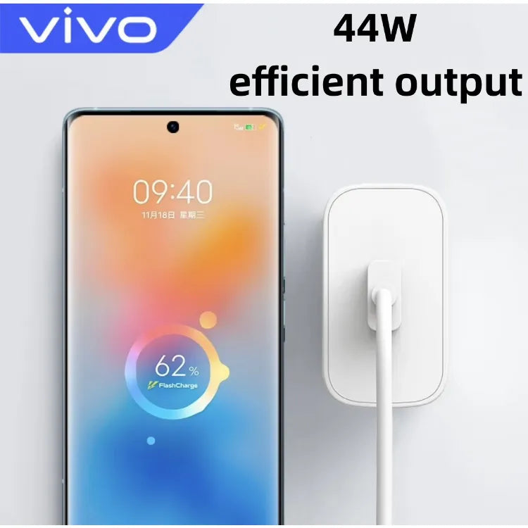 Original 44W VIVO Super Fast Charger TYPE - C 6A Android Data Cable