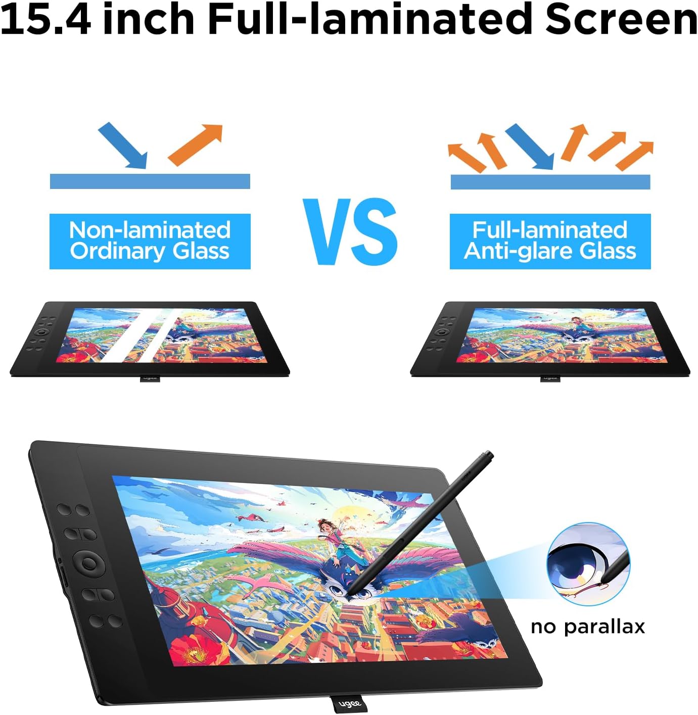 UGEE 15.4 inch Drawing Tablet with Screen，143% sRGB UE16 Computer Graphics Tablet