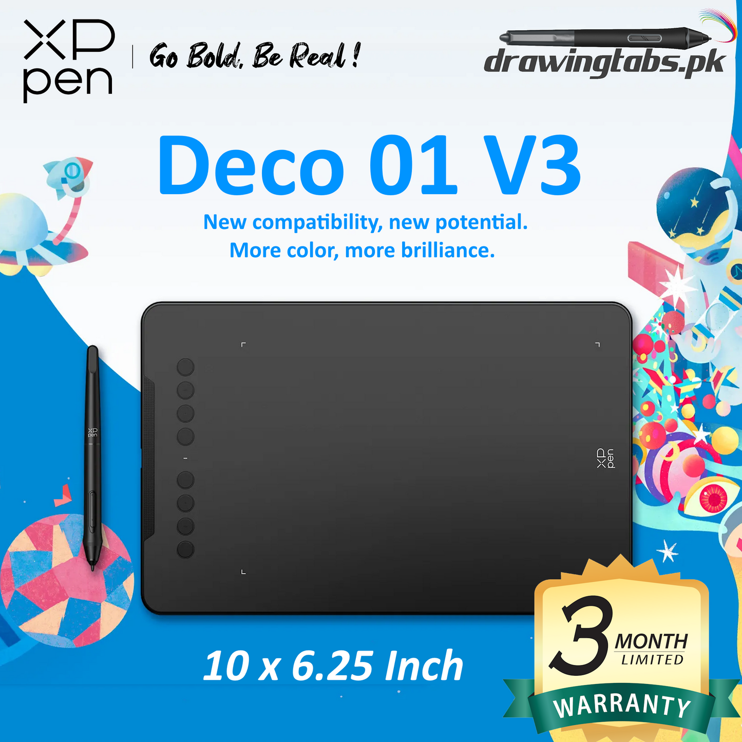 XPPen Deco 01 V2 Drawing Tablet 10x6.25 Inch Graphics Tablet