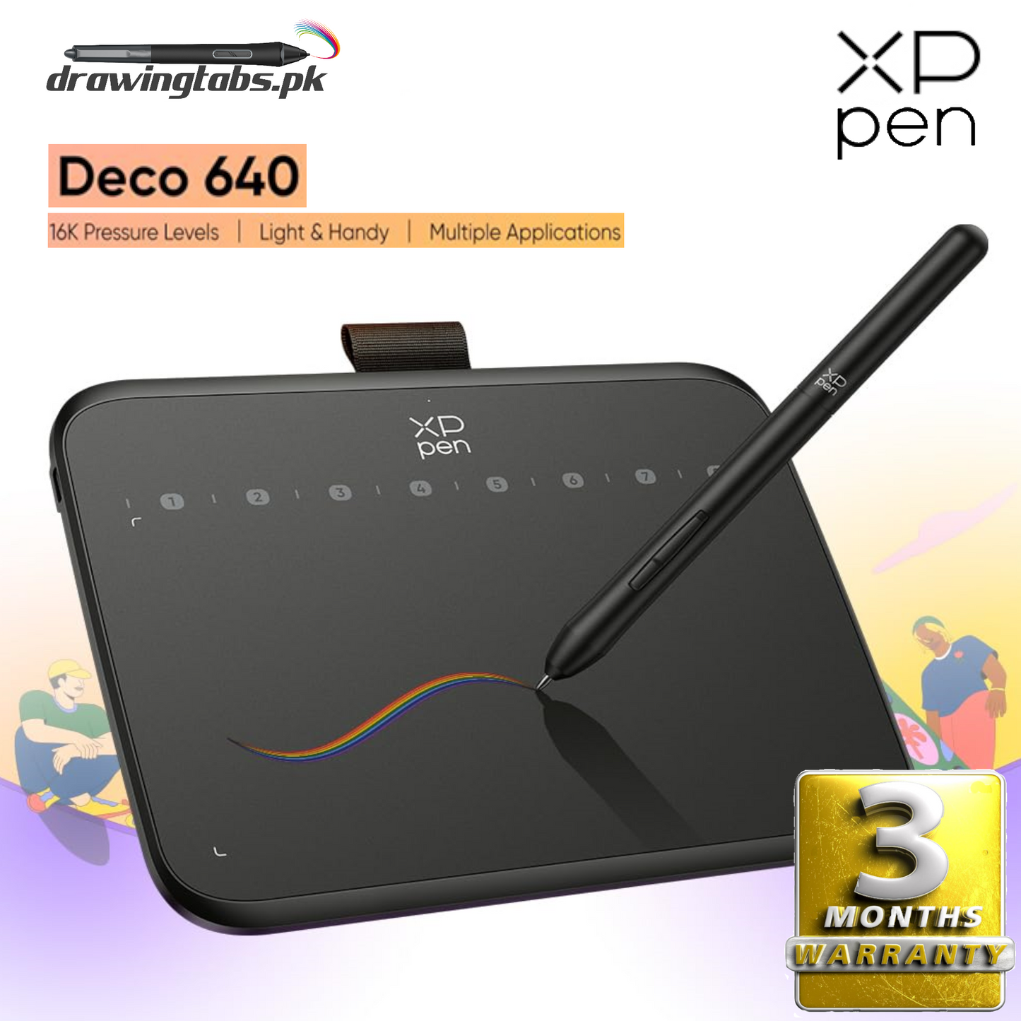 XPPen Deco 640 Drawing Tablet with 16384 Pressure Levels Sensitivity Battery-Free Stylus 6*4 Inch Graphic Tablet