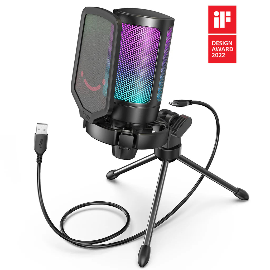 Fifine A6V Ampligame - USB RGB Gaming Mic Microphone - Black