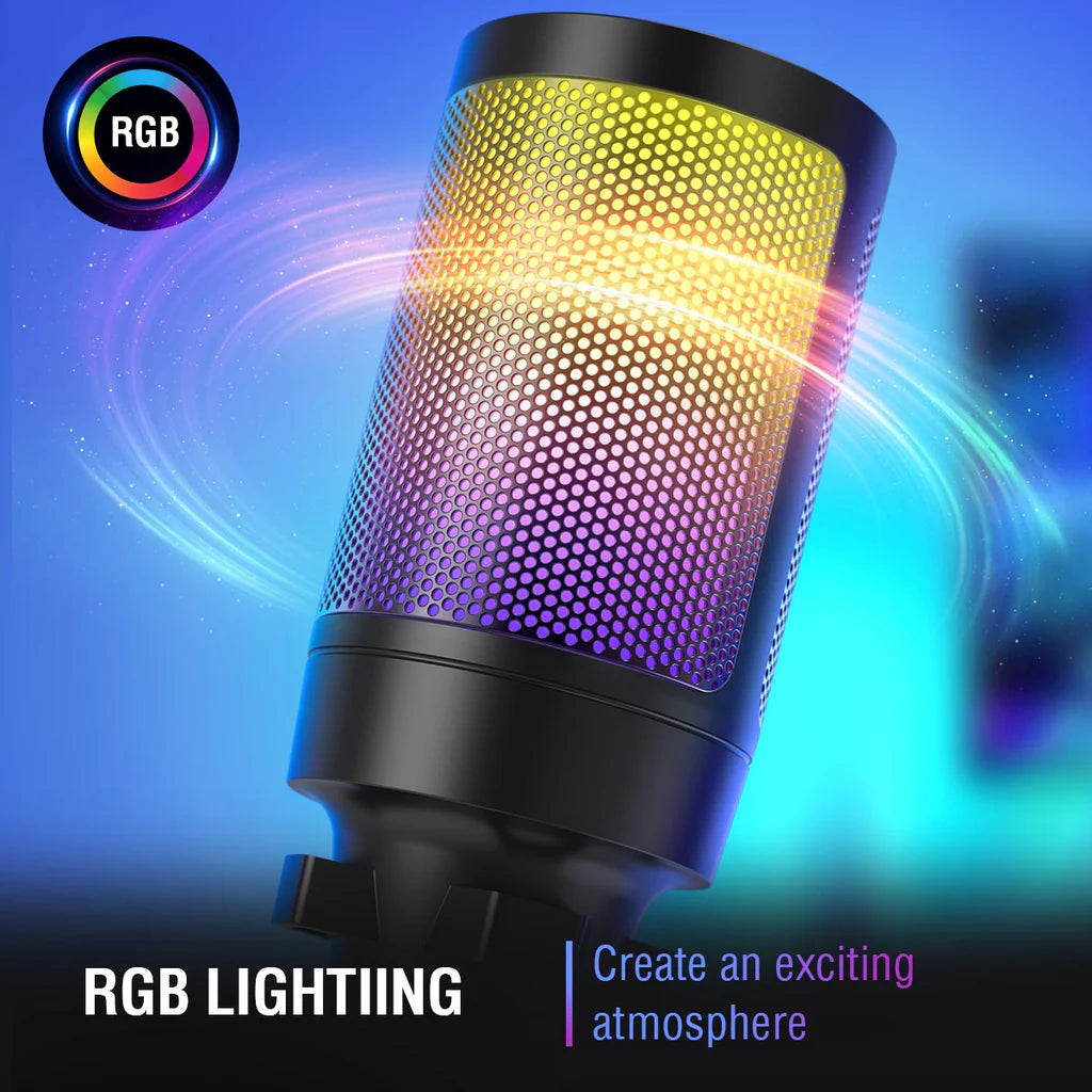 Fifine A6V Ampligame - USB RGB Gaming Mic Microphone - Black