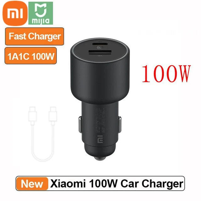 Xiaomi Mi Car Fast Charger 1A1C 100W MAX USB-A USB-C Dual Output 5A Safe Protection Cool LED Effect