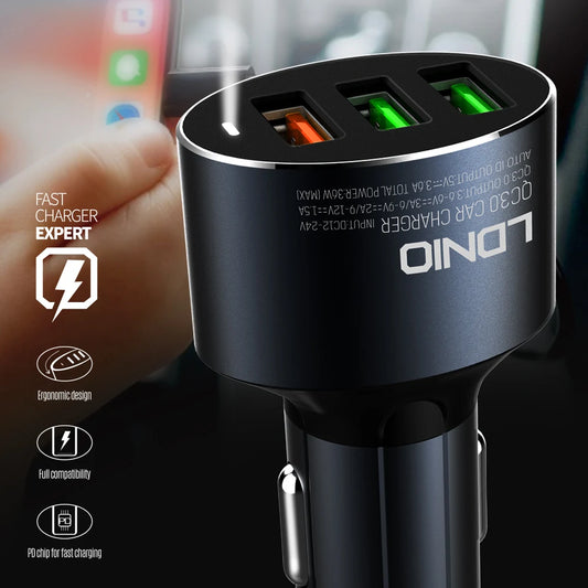 LDNIO C703Q 3 USB Ports Car Charger