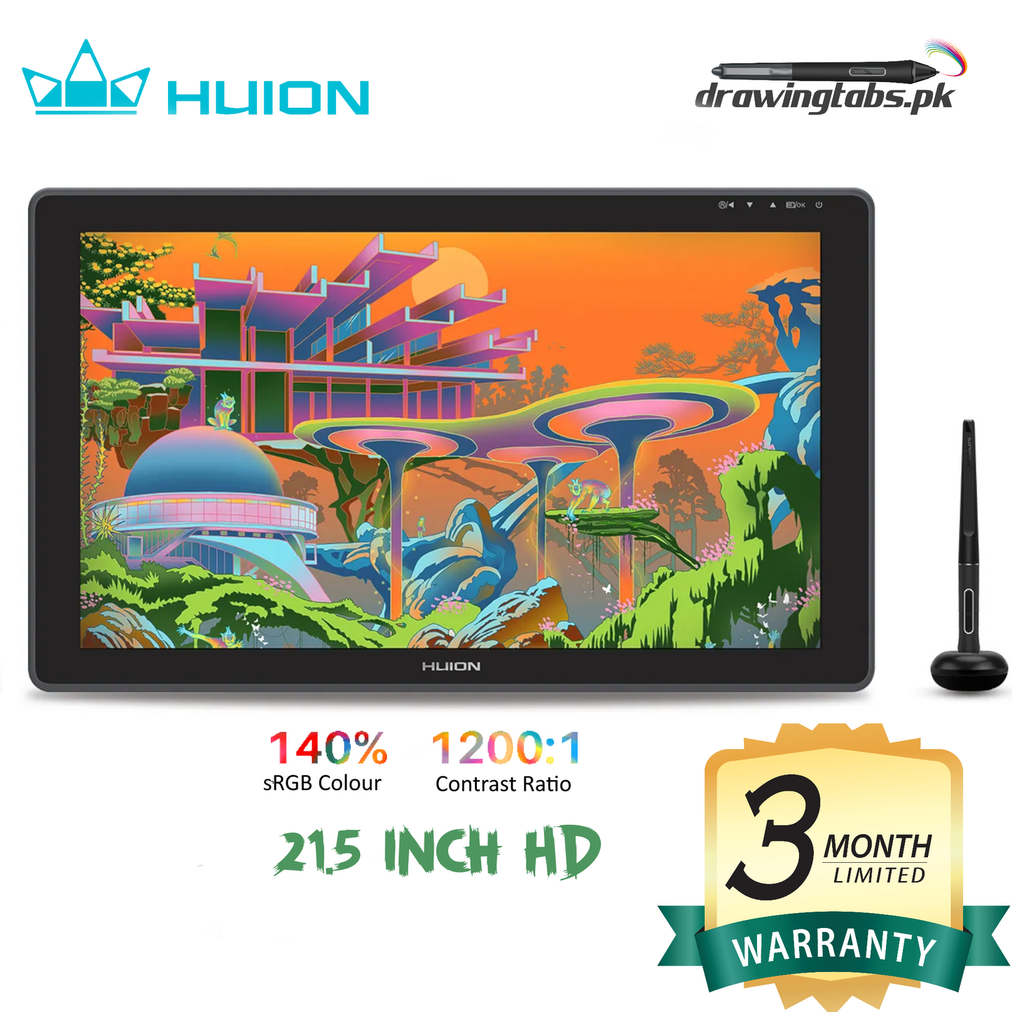 HUION Kamvas 22 Plus QLED Drawing Tablet with Full-Laminated Screen USB-C Connection 140% sRGB Tilt, 21.5 inch Graphics Art Tablet for Artist & Designer