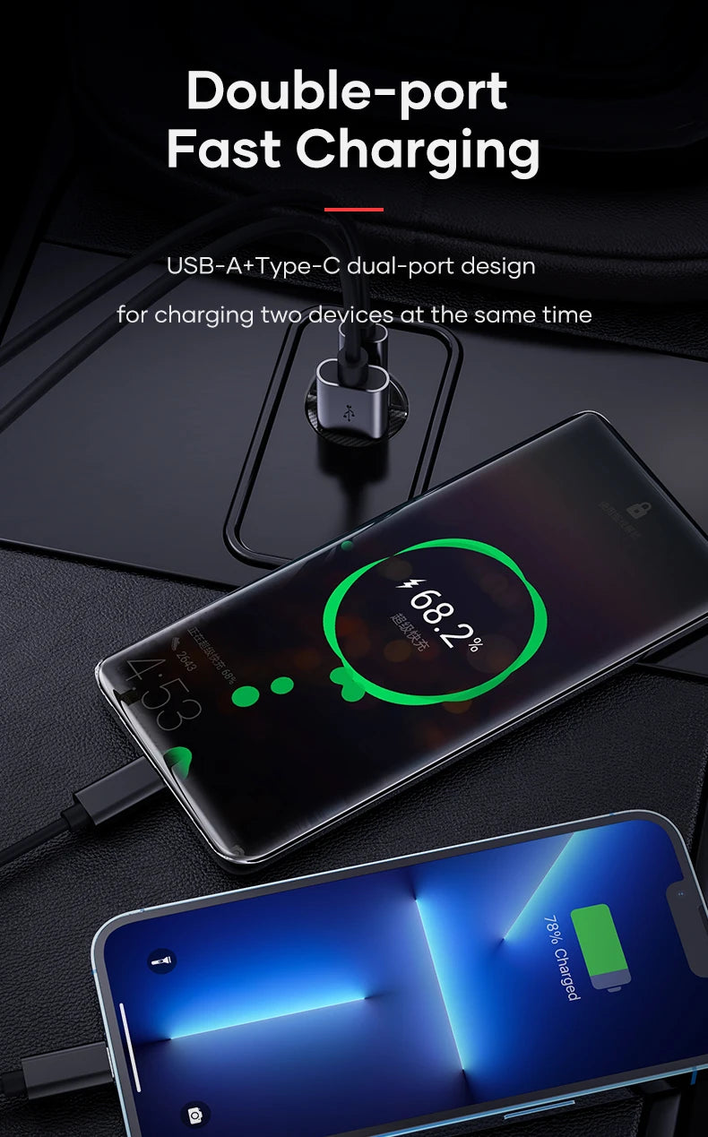 ROCK 30W Type C Car Charger QC3.0 PD3.0 Mini Metal Dual USB Fast Charging Adapter