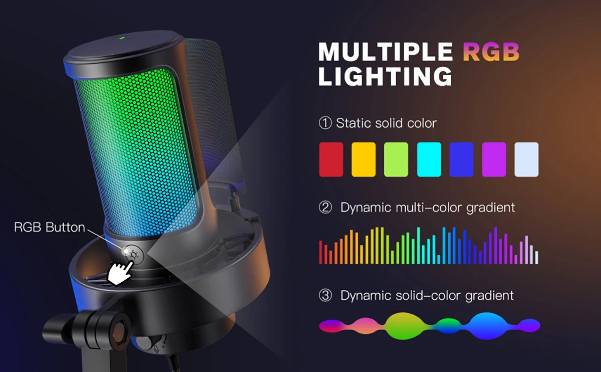 FIFINE AMPLIGAME A8 USB MIC WITH CONTROLLABLE RGB, LIVE MONITORING, INPUT DIAL, POP FILTER FOR STREAMING