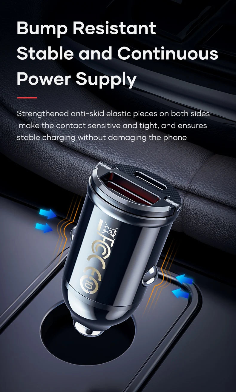 ROCK 30W Type C Car Charger QC3.0 PD3.0 Mini Metal Dual USB Fast Charging Adapter