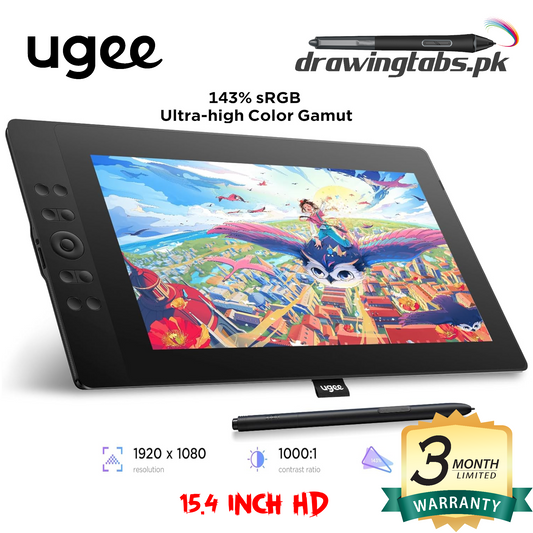 UGEE 15.4 inch Drawing Tablet with Screen，143% sRGB UE16 Computer Graphics Tablet