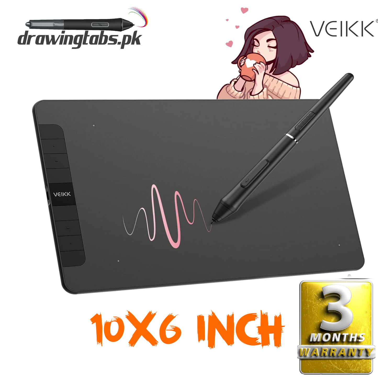 VEIKK VK1060 Drawing Tablet, 10 x 6 Inch/25.4 x15.2cm Graphics Pen Tablet with 8 Shortcut Keys, 8192 Levels Battery Free Pen Supports Tilt Function, Work for Digital Art Drawing, Animation, Design