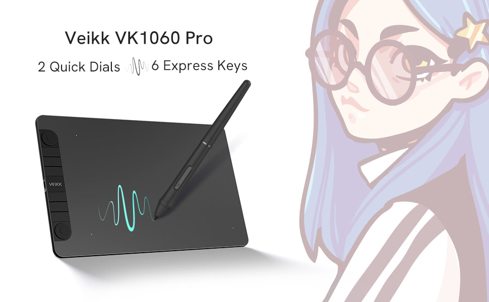 VEIKK VK1060PRO Large 10 x 6 Inch Drawing Tablet with 2 Scroll Wheels