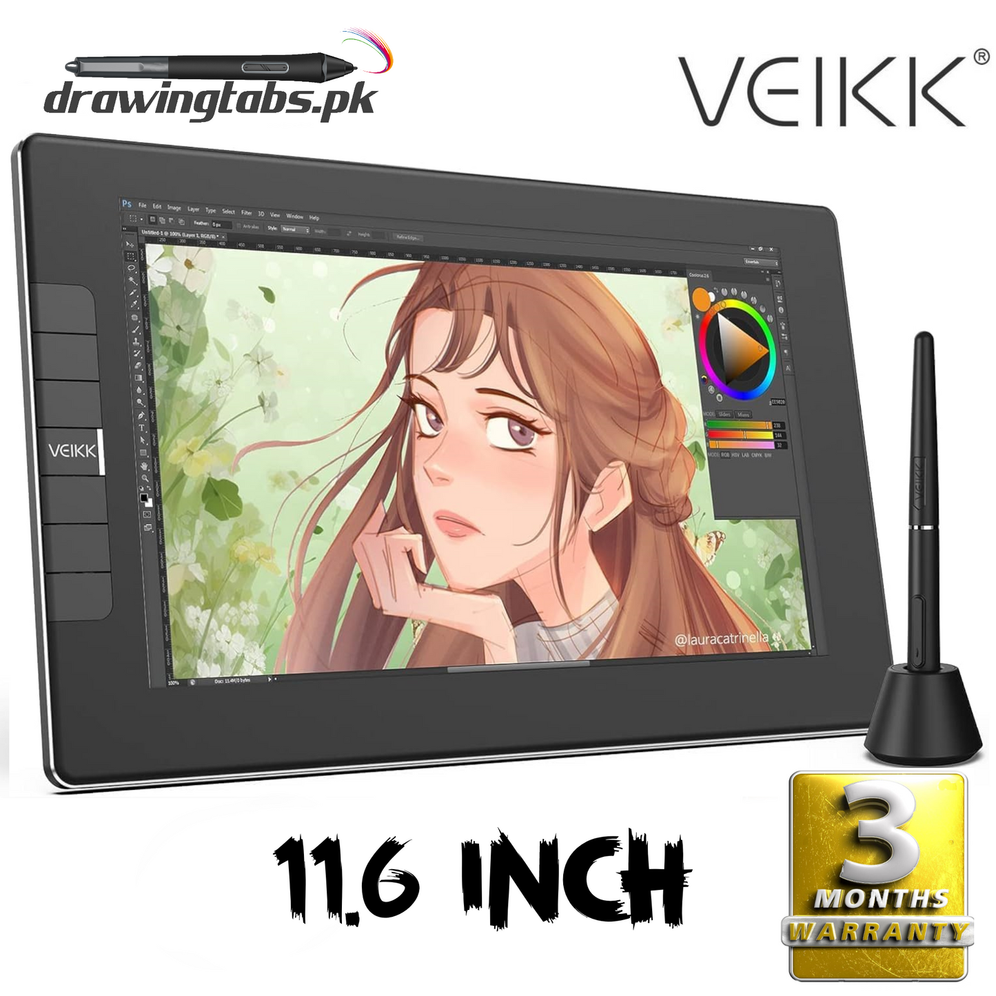 VEIKK VK1200 V2 Drawing Tablet with Screen 11.6 Inch Full-Laminated Graphic Monitor, 2 Battery-Free Pens with Tilt Function