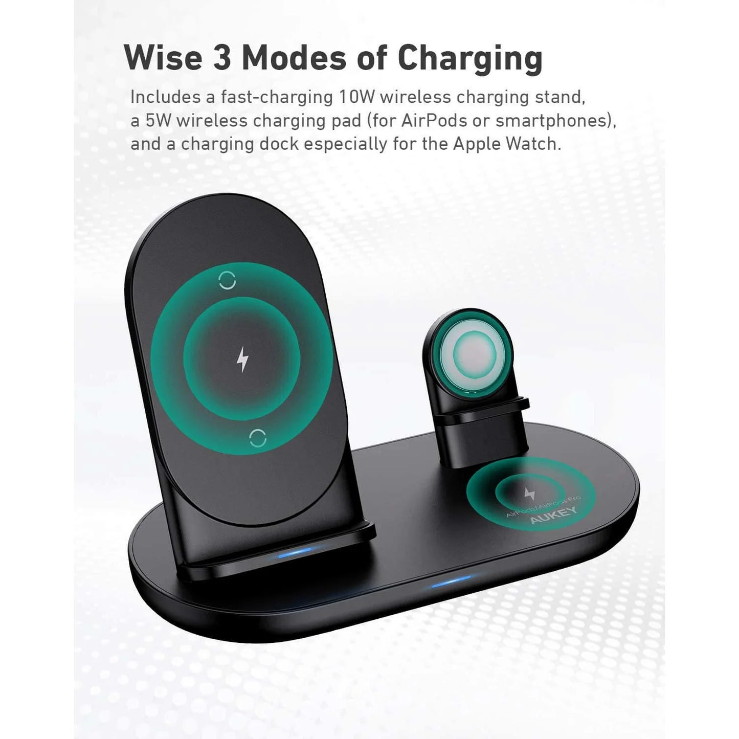 AUKEY 3 in 1 AirCore Wireless Charging Station Stand Charging Dock