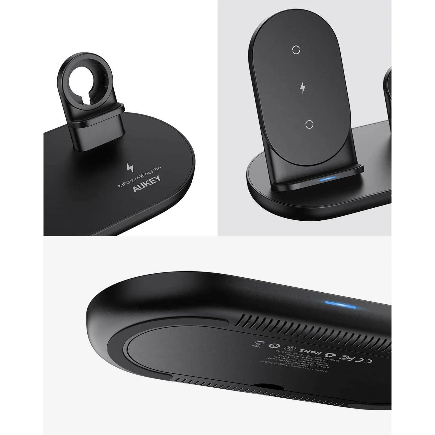 AUKEY 3 in 1 AirCore Wireless Charging Station Stand Charging Dock