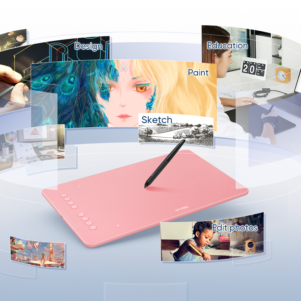 XPPen Deco 01 V2 Drawing Tablet 10x6.25 Inch Graphics Tablet - Pink